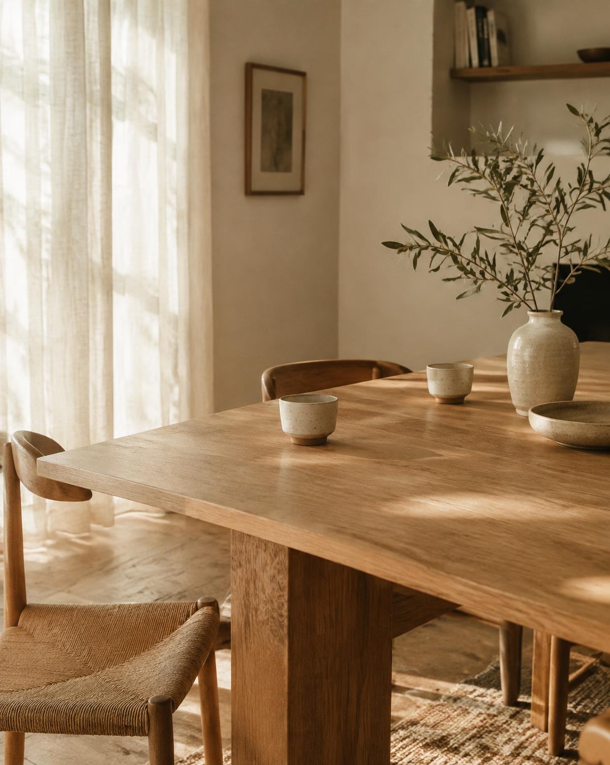 Mesa de madera con luz natural / Wooden table in natural light